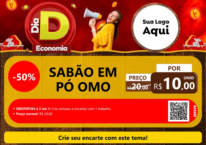 Modelo de Cartaz para Cartaz A4 Horizontal com o tema Dia D Economia para Produtos de Limpeza