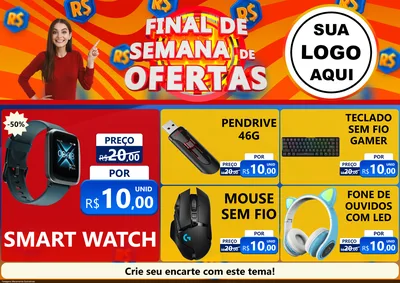 Modelo de Encarte para Encarte A4 Horizontal com o tema Final de Semana de Ofertas para Informática
