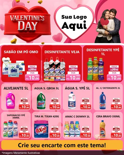 Modelo de Rede Social para Feed Instagram com o tema Valentine's Day para Produtos de Limpeza