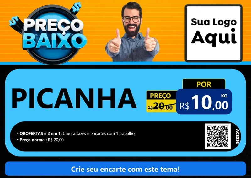 Modelo de Cartaz para Cartaz A4 Horizontal com o tema Preço Baixo para Açougue