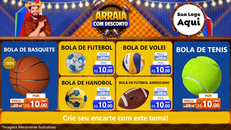 Modelo de TV para TV Horizontal com o tema Arraiá Com Desconto para Artigos Esportivos