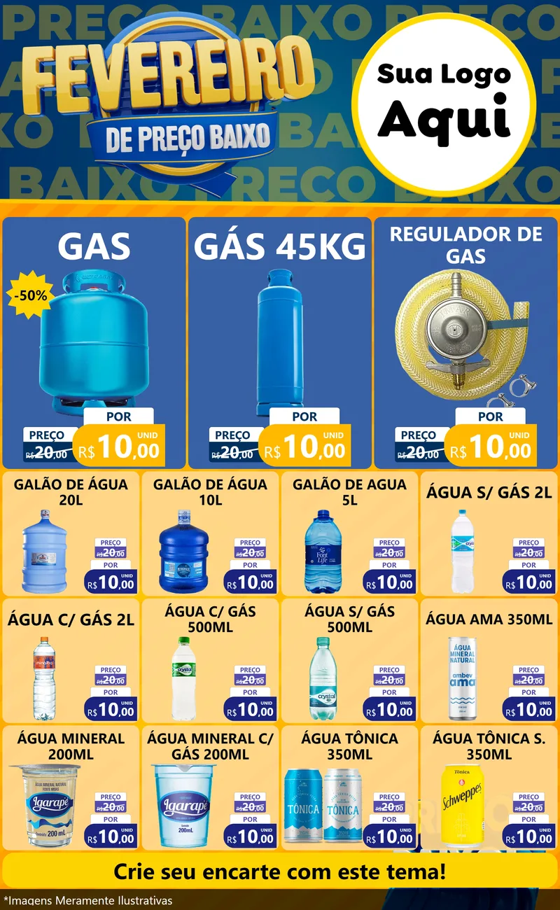 Modelo de Encarte para Encarte Grande com o tema Fevereiro de Preço Baixo para Água e gás
