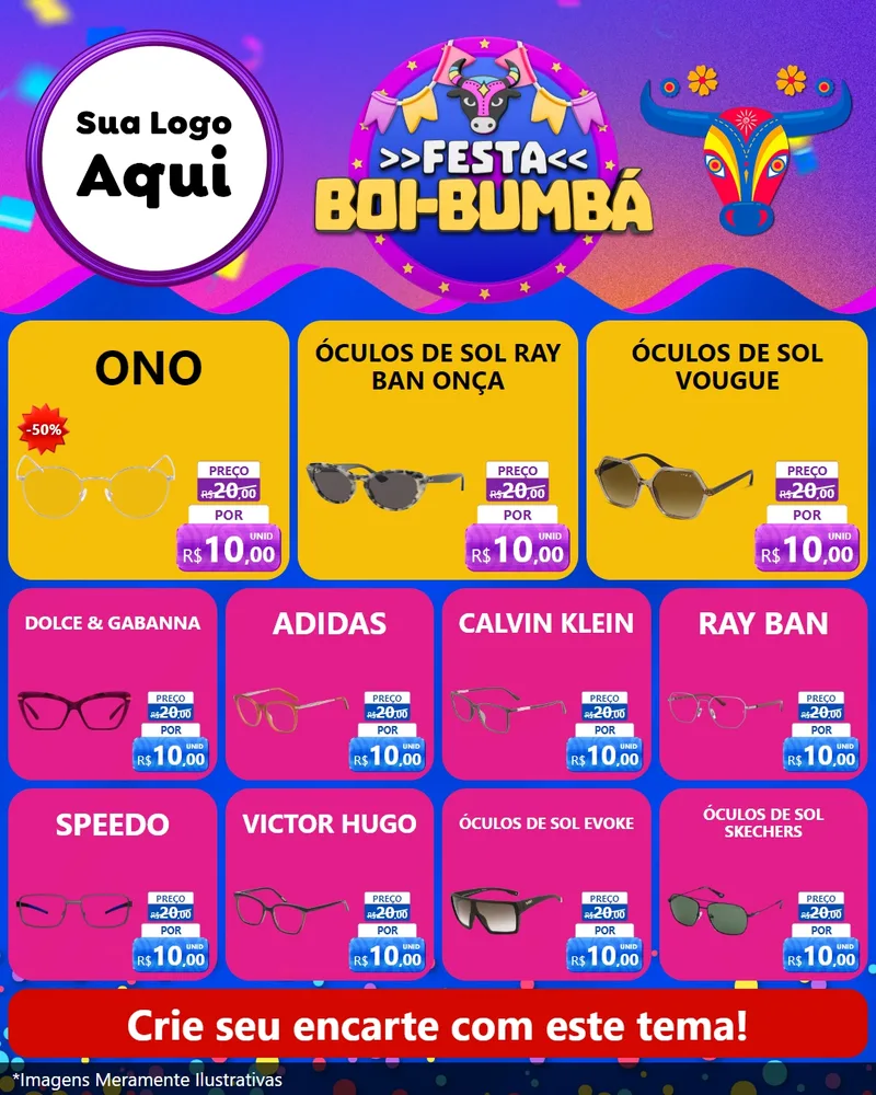 Modelo de Rede Social para Feed Instagram com o tema Festa Boi-Bumbá para Óticas