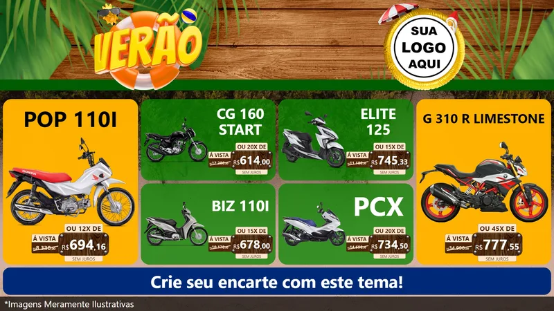 Modelo de TV para TV Horizontal com o tema Verão para Concessionaria de Motos