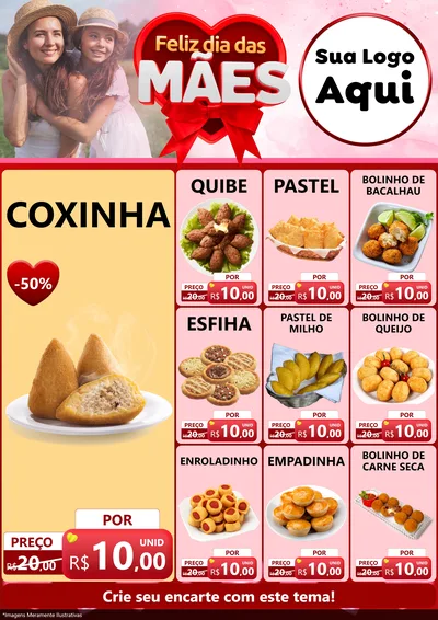 Modelo de Encarte para Encarte A4 Vertical com o tema Feliz Dia Das Mães para Salgadaria