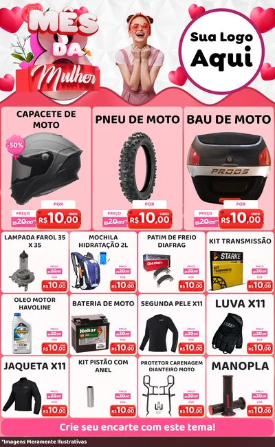 Modelo de Encarte para Encarte Grande com o tema Mês da Mulher para Moto peças