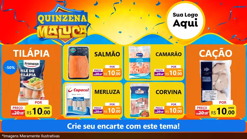 Modelo de TV para TV Horizontal com o tema Quinzena Maluca para Peixaria