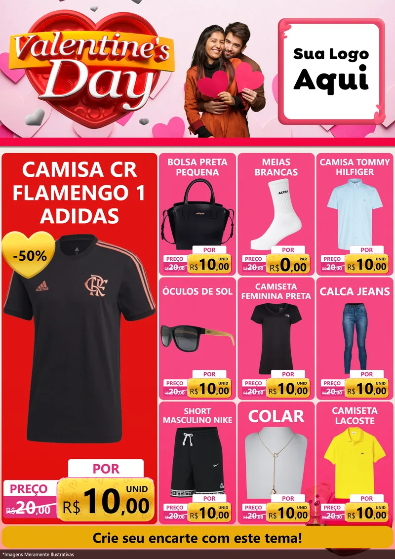Modelo de Encarte para Encarte A4 Vertical com o tema Valentine's Day para Roupas e acessórios