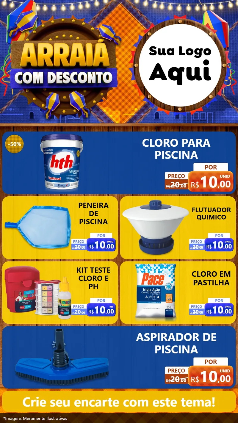 Modelo de TV para TV Vertical com o tema Arraiá Com Desconto para Produtos para Piscina