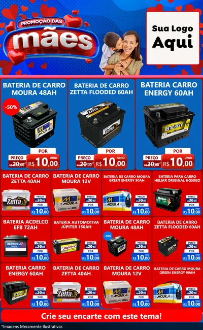 Modelo de Encarte para Encarte Grande com o tema Promoção das Mães para Baterias Elétricas