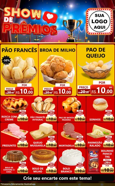 Modelo de Encarte para Encarte Grande com o tema Show de Prêmios para Padaria