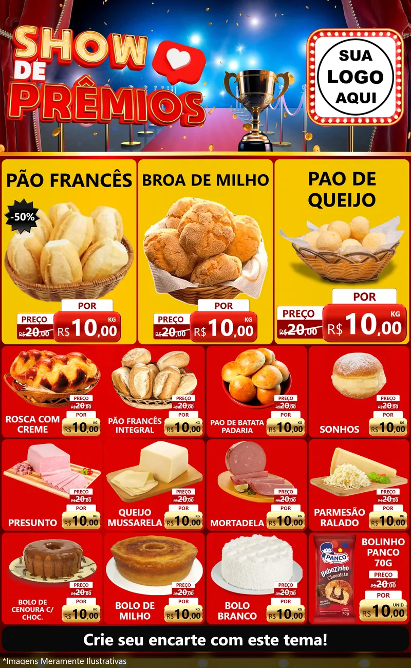 Modelo de Encarte para Encarte Grande com o tema Show de Prêmios para Padaria