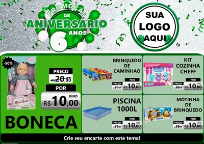 Modelo de Encarte para Encarte A4 Horizontal com o tema Promoção de Aniversário - 6 Anos para Brinquedos