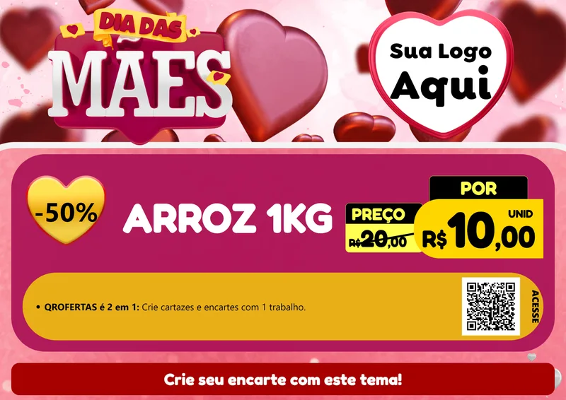 Modelo de Cartaz para Cartaz A4 Horizontal com o tema Dia Das Mães para Supermercado