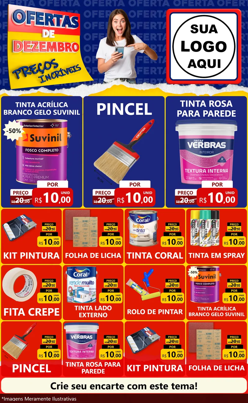 Modelo de Encarte para Encarte Grande com o tema Ofertas de Dezembro - Preços Incríveis para Tintas e Ferramentas