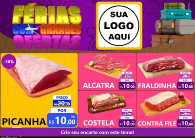Modelo de Encarte para Encarte A4 Horizontal com o tema Férias com Grandes Ofertas para Açougue