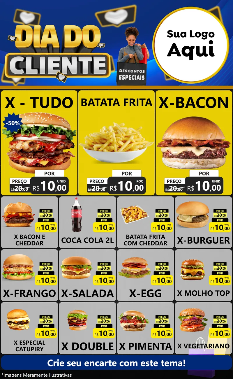 Modelo de Encarte para Encarte Grande com o tema Dia Do Cliente para Hamburgueria
