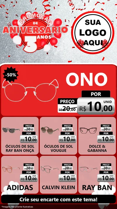 Modelo de Rede Social para Stories com o tema Promoção de Aniversário - 3 Anos para Óticas