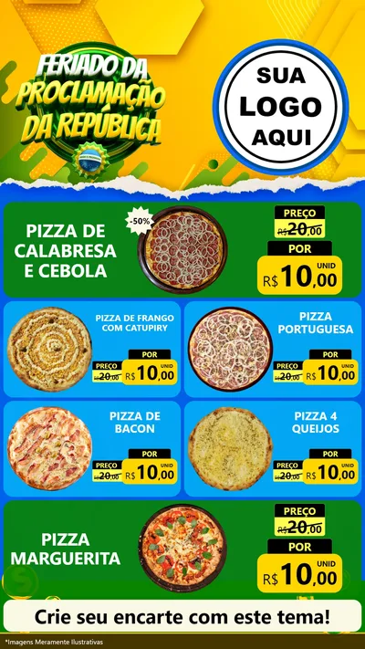 Modelo de TV para TV Vertical com o tema Feriado da Proclamação da República para Pizzaria