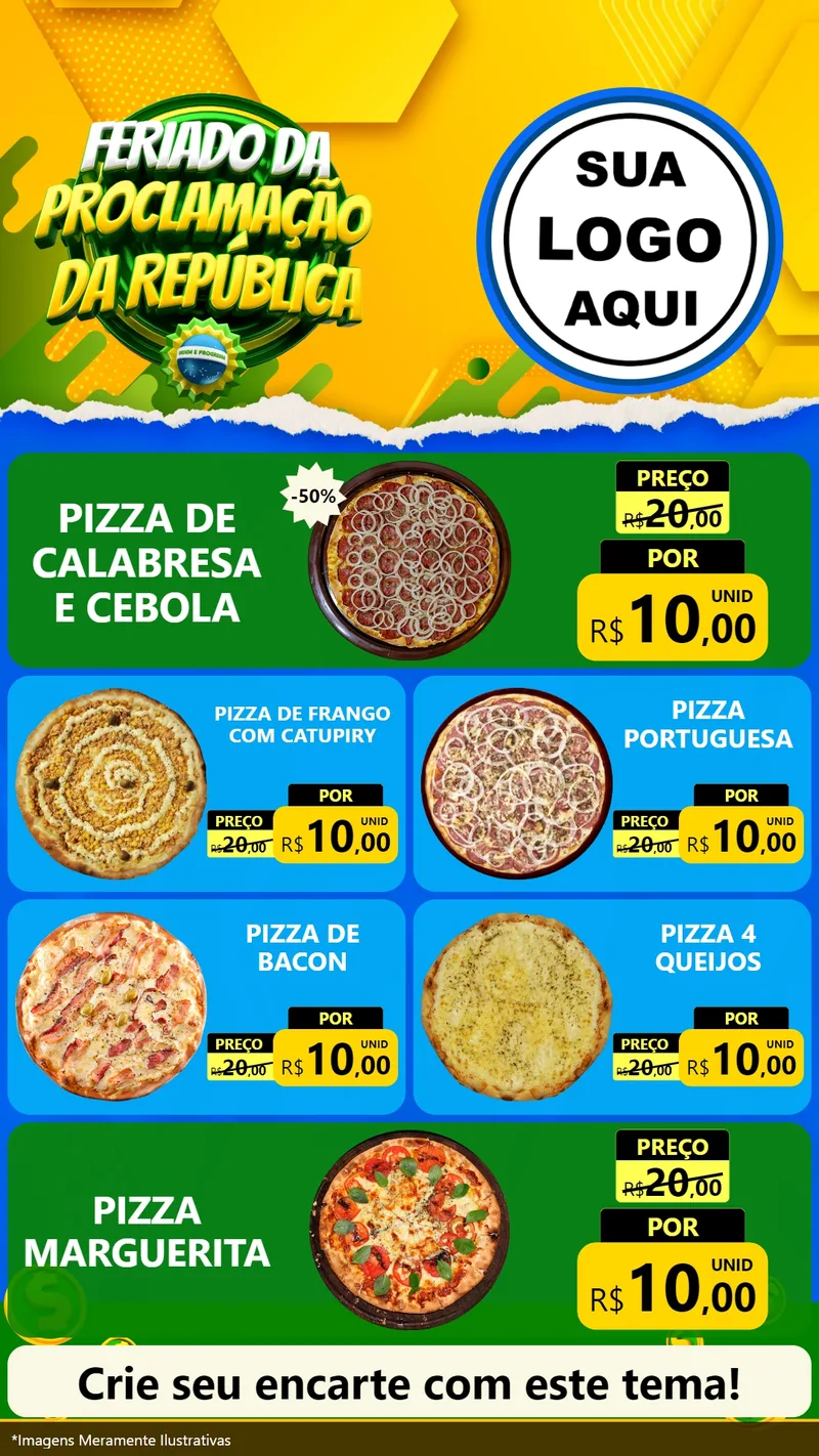 Modelo de TV para TV Vertical com o tema Feriado da Proclamação da República para Pizzaria