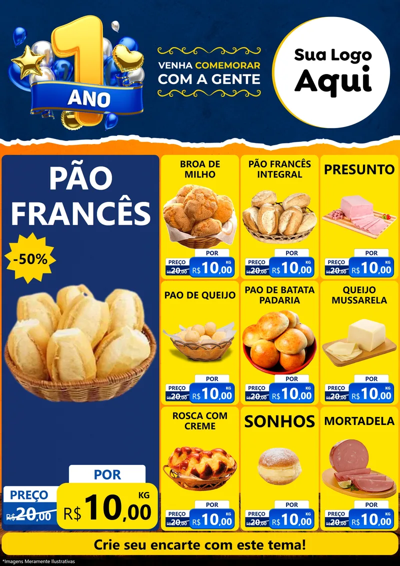 Modelo de Encarte para Encarte A4 Vertical com o tema Um Ano de Aniversário para Padaria