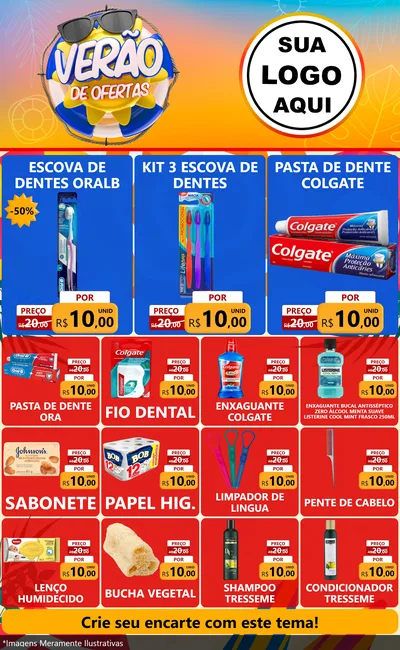 Modelo de Encarte para Encarte Grande com o tema Verão de Ofertas para Higiene Pessoal