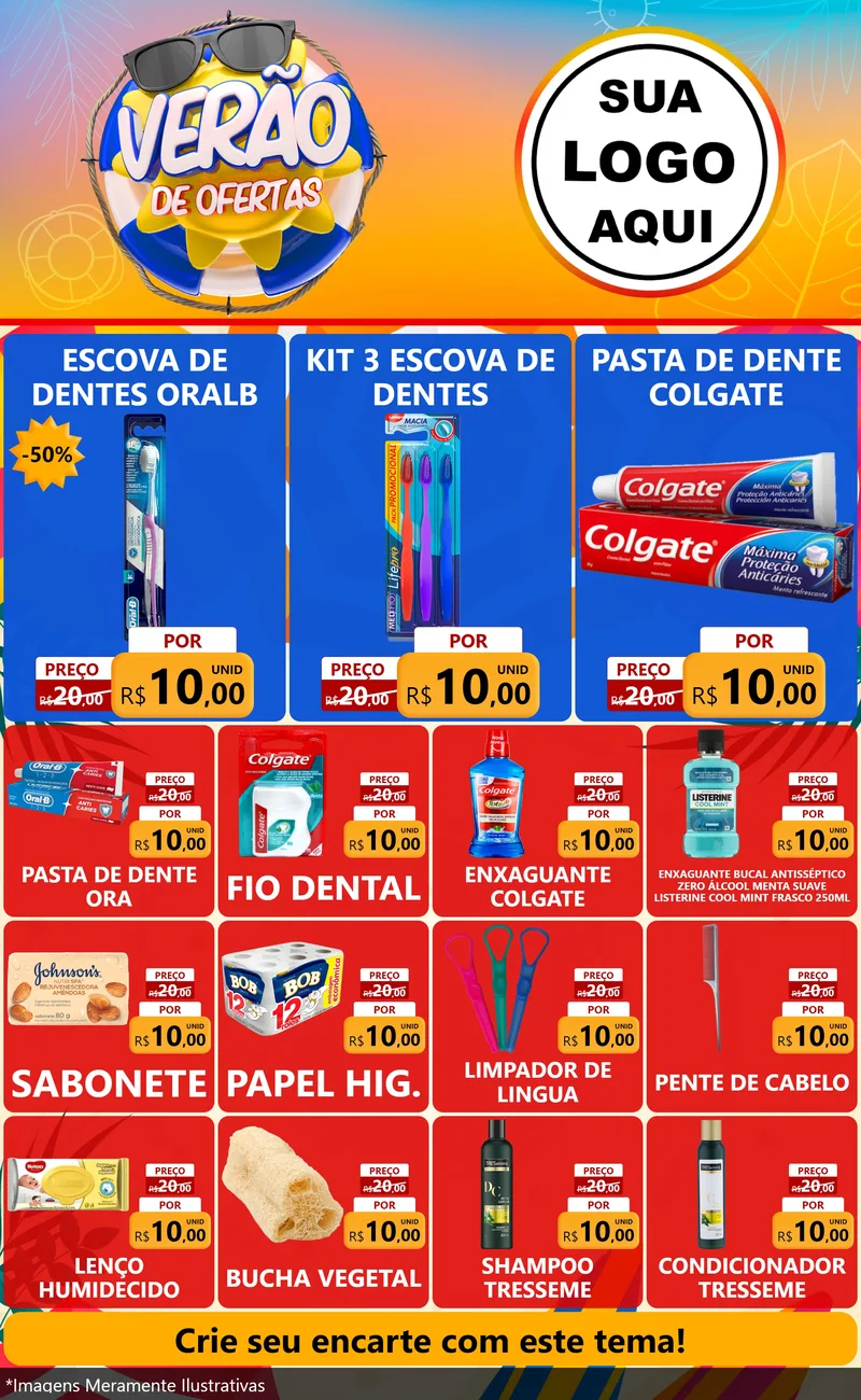 Modelo de Encarte para Encarte Grande com o tema Verão de Ofertas para Higiene Pessoal