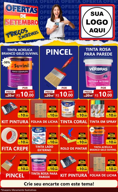 Modelo de Encarte para Encarte Grande com o tema Ofertas de Setembro - Preços Incríveis para Tintas e Ferramentas