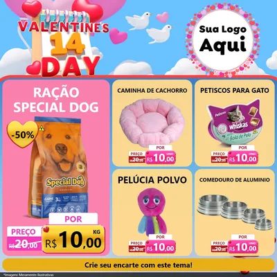 Modelo de Rede Social para Feed Facebook com o tema Valentine's Day para Pet Shop