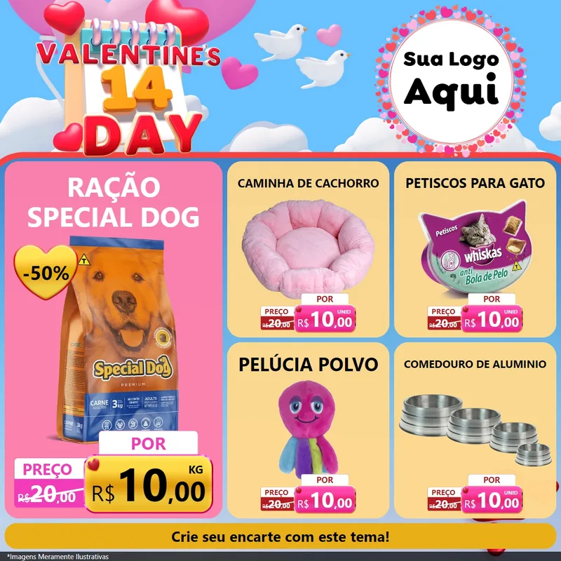 Modelo de Rede Social para Feed Facebook com o tema Valentine's Day para Pet Shop