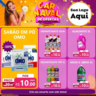 Modelo de Rede Social para Feed Facebook com o tema Carnaval de Ofertas para Produtos de Limpeza