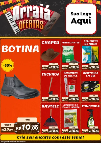 Modelo de Encarte para Encarte A4 Vertical com o tema Arraiá de Ofertas - Junina para Agropecuária