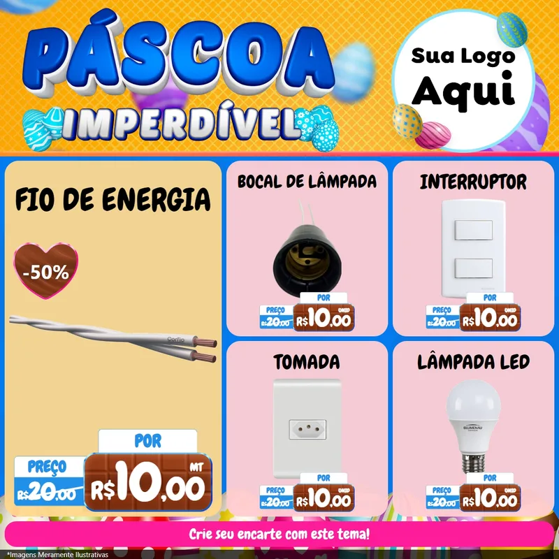 Modelo de Rede Social para Feed Facebook com o tema Páscoa Imperdível para Materiais Elétricos