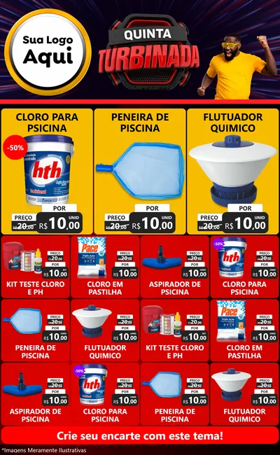 Modelo de Encarte para Encarte Grande com o tema Quinta Turbinada para Produtos para Piscina