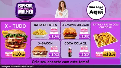 Modelo de TV para TV Horizontal com o tema Especial Semana da Mulher para Hamburgueria