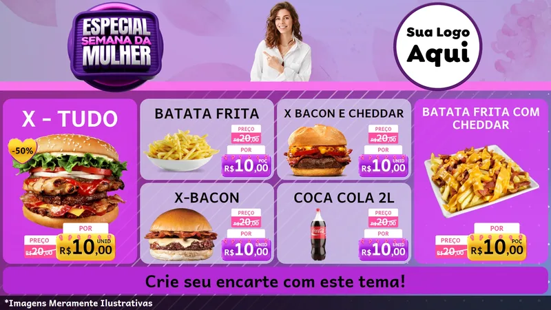 Modelo de TV para TV Horizontal com o tema Especial Semana da Mulher para Hamburgueria