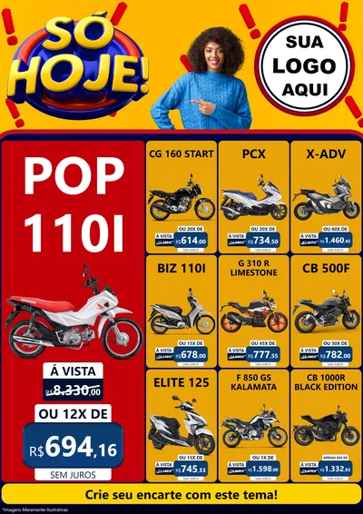 Modelo de Encarte para Encarte A4 Vertical com o tema Só Hoje! para Concessionaria de Motos
