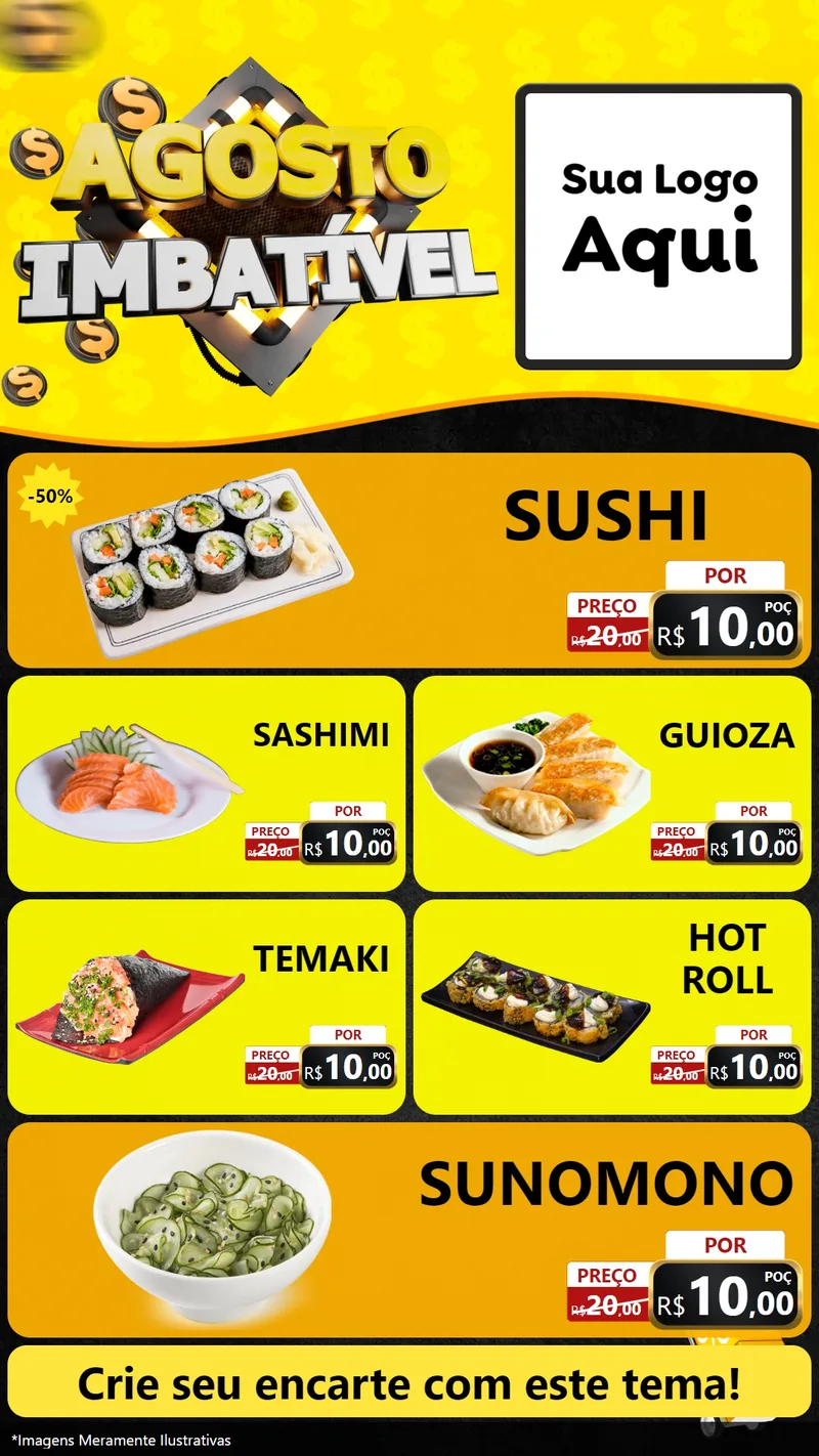 Modelo de TV para TV Vertical com o tema Agosto Imbatível para Comida japonesa