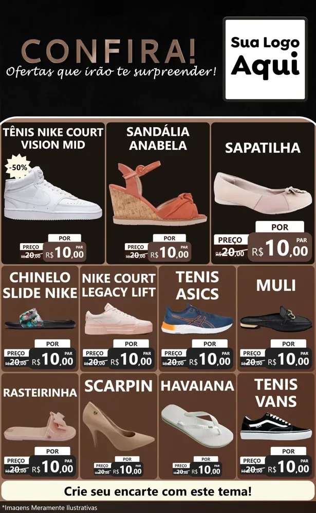 Modelo de Encarte para Encarte Grande com o tema Confira! Ofertas que irão te surpreender! para Calçados