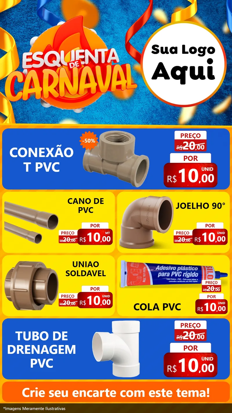Modelo de TV para TV Vertical com o tema Esquenta de Carnaval para Tubos e conexões