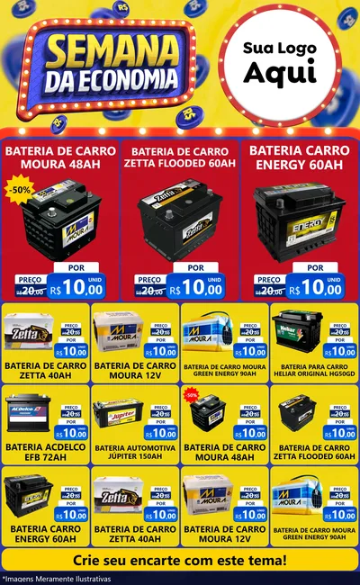 Modelo de Encarte para Encarte Grande com o tema Semana da Economia para Baterias Elétricas