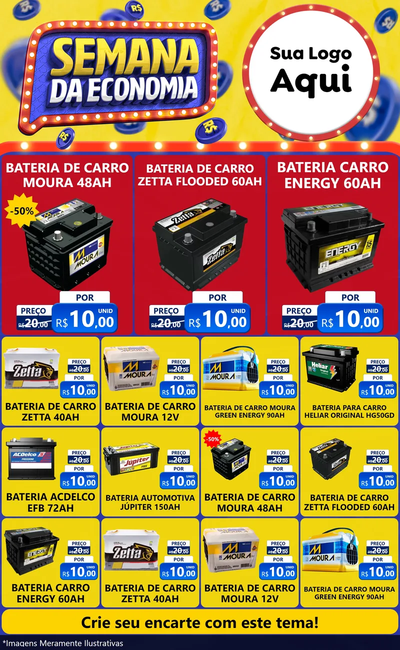 Modelo de Encarte para Encarte Grande com o tema Semana da Economia para Baterias Elétricas