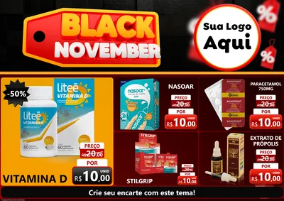Modelo de Encarte para Encarte A4 Horizontal com o tema Black November para Farmácia