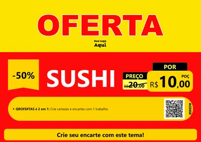 Modelo de Cartaz para Cartaz A4 Horizontal com o tema OFERTA - Vermelho Cartaz para Comida japonesa