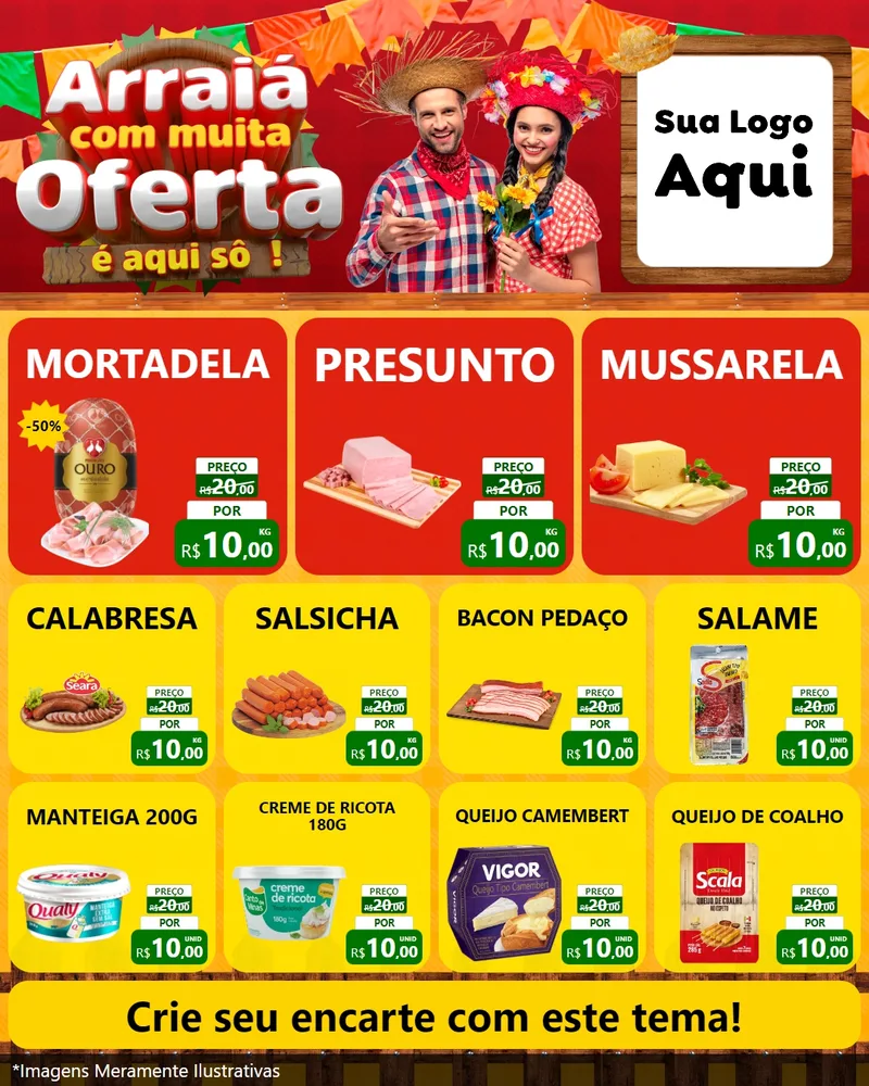 Modelo de Rede Social para Feed Instagram com o tema Arraiá Com Muita Oferta - É Aqui Sô! para Frios e Laticínios