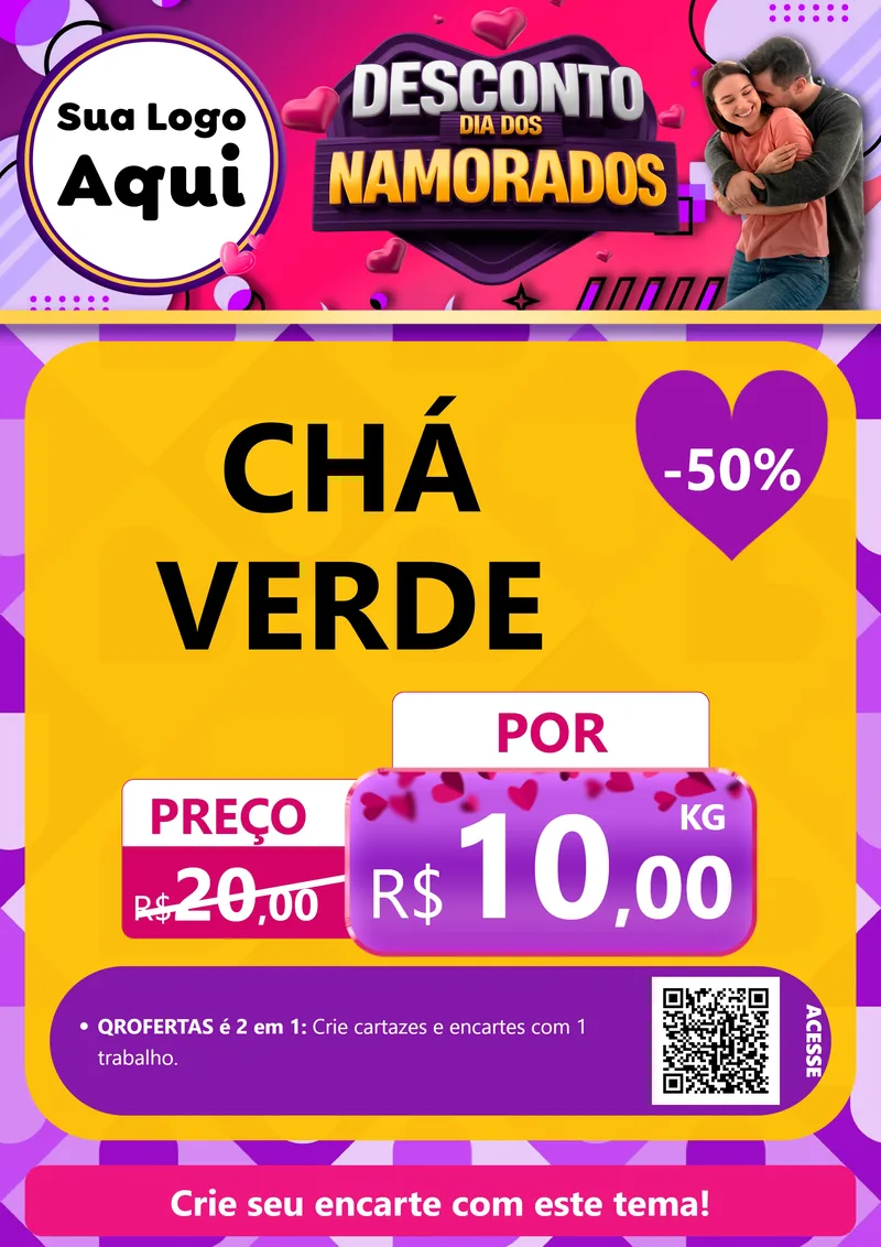 Modelo de Cartaz para Cartaz A4 Vertical com o tema Desconto Dia dos Namorados para Produtos Naturais