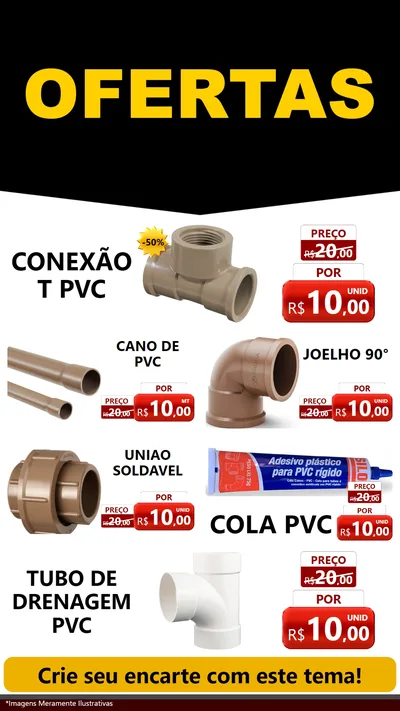 Modelo de TV para TV Vertical com o tema Ofertas Preto e Vermelho Cartaz para Tubos e conexões