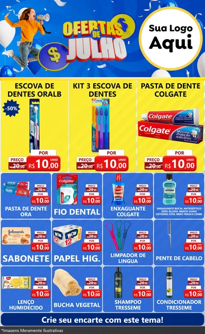 Modelo de Encarte para Encarte Grande com o tema Ofertas de Julho para Higiene Pessoal