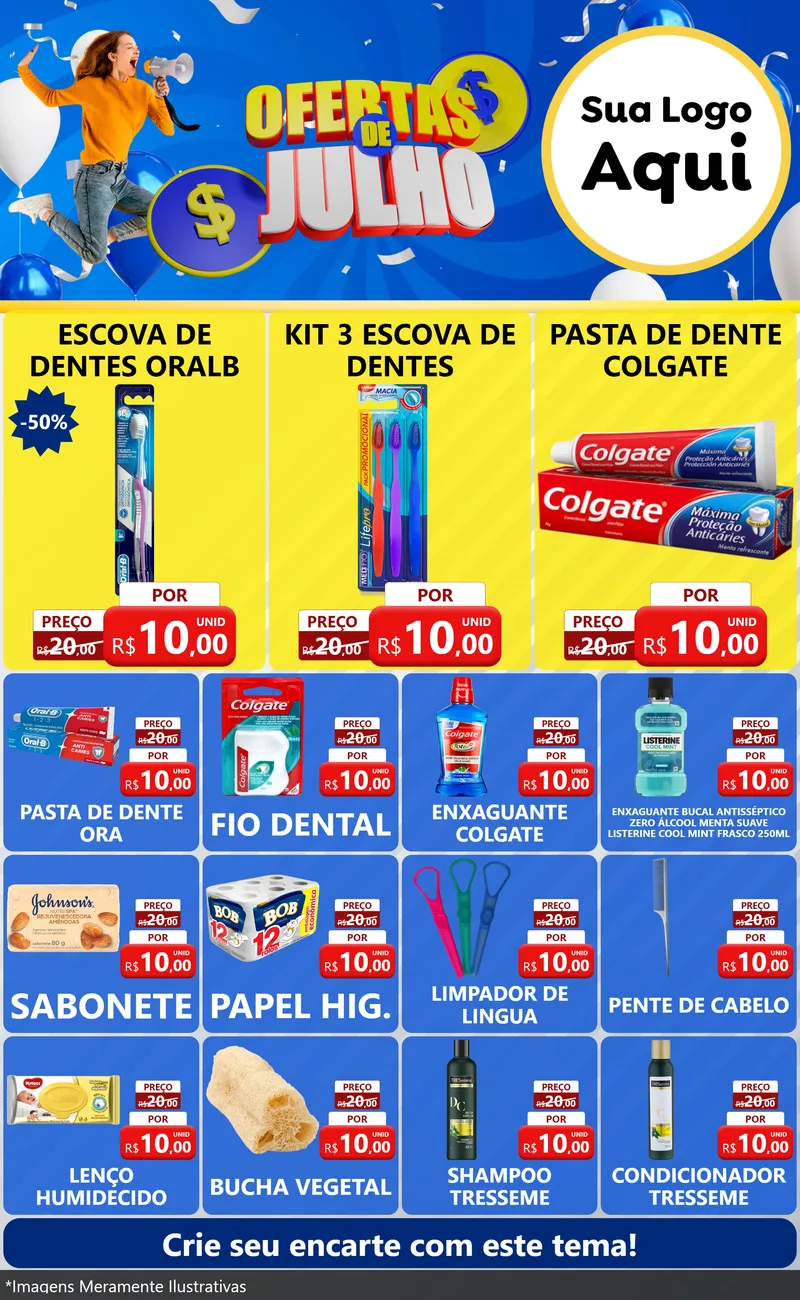 Modelo de Encarte para Encarte Grande com o tema Ofertas de Julho para Higiene Pessoal
