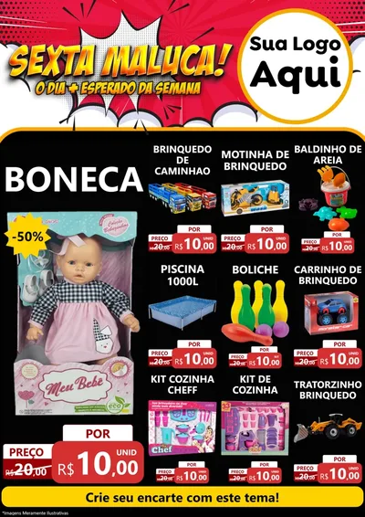 Modelo de Encarte para Encarte A4 Vertical com o tema Sexta Maluca! para Brinquedos
